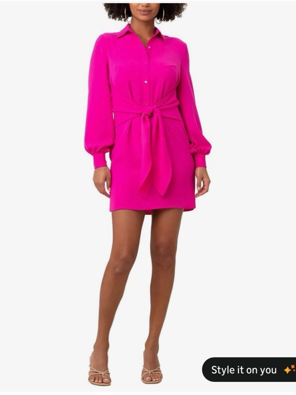 Trina Turk Danna Fuchsia Tie-Waist Shirt Dress